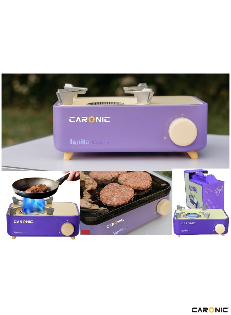 Butane Fuel Camp Stove Crate Series Mini Stove For Camping Hiking  Portable Gas Stove With Spiral Flame Even Heat Distribution Modern and Easy To Use Purple