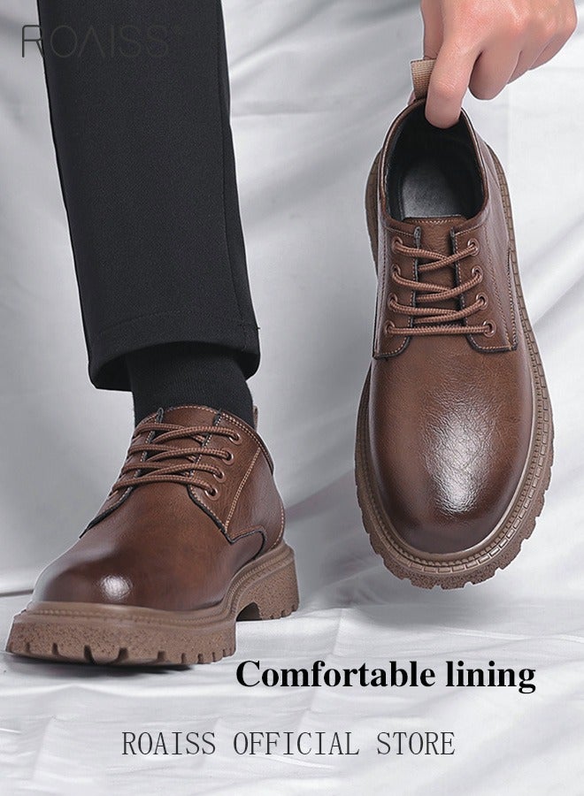 Men Vintage Business Casual Leather Shoes Thick Soled Head Leather Shoes for Men Dress Boots with British Style  Low Cut Work Boot Design