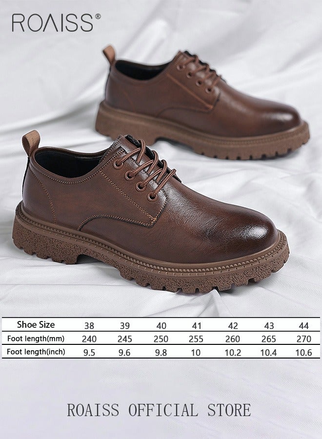 Men Vintage Business Casual Leather Shoes Thick Soled Head Leather Shoes for Men Dress Boots with British Style  Low Cut Work Boot Design