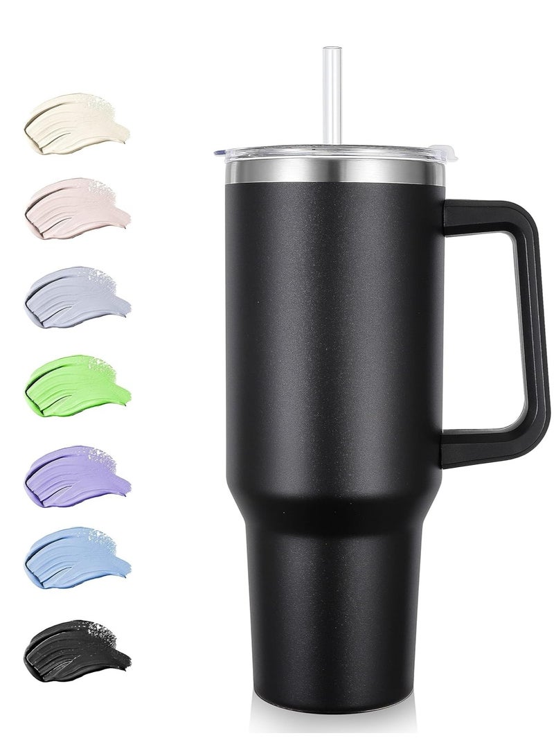 COOLBABY 40 oz (1.2L) Tumbler with Handle and Straw, Insulated Stainless Steel Tumbler with 2 In 1 Lid, Double Vacuum Travel Mug Coffee Cup(Black）