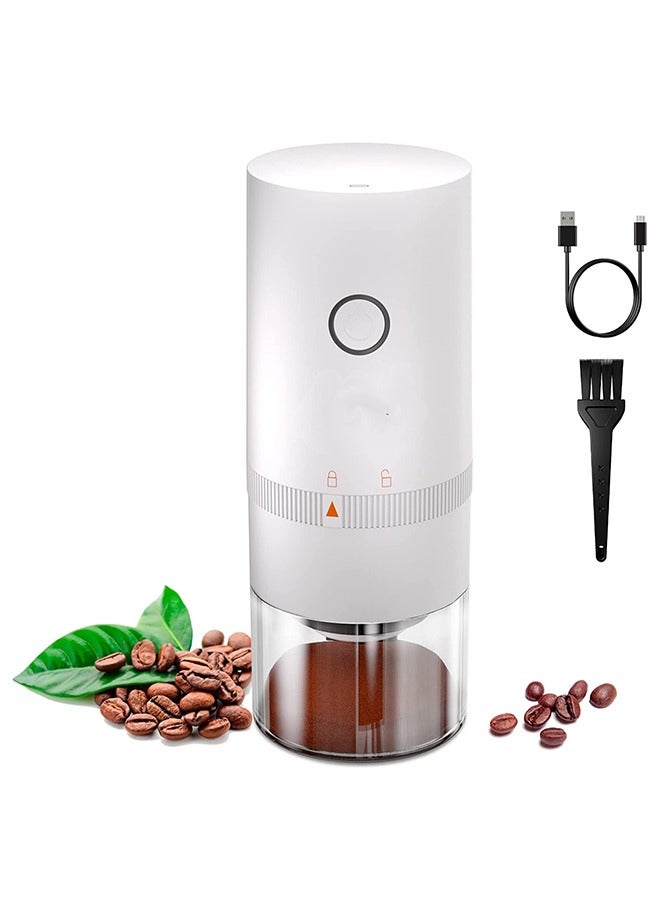 Electric Automatic Coffee Grinder For Beans USB Rechargeable Simple Push Button Operation with Brush（White）