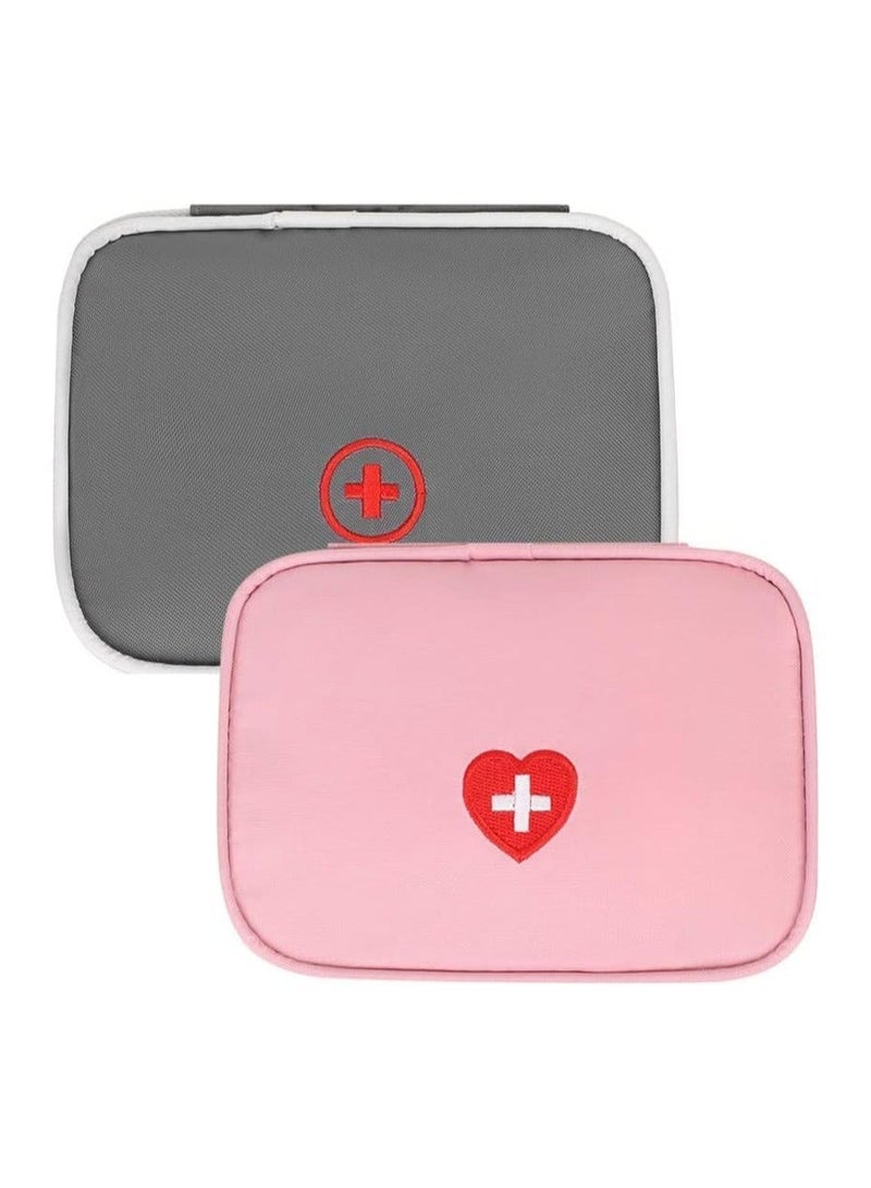 2 Pcs Portable Mini First Aid Pouch Empty Travel Medicine Bag Double Zippers Handy Pills Pocket for Office Home Vehicle Beach Emergency Zipper Small Size