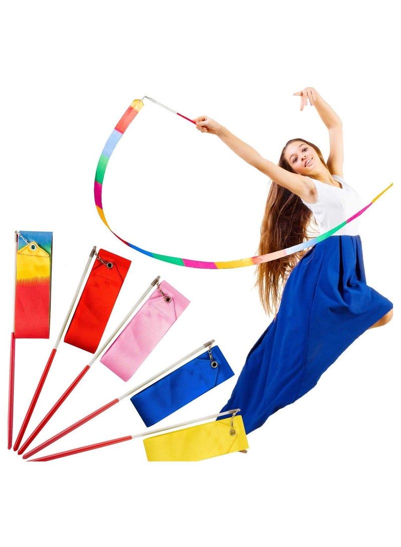 Dance Ribbons Gymnastic Ribbon for Kids Dancing Streamers Rhythmic with a Twirling Rod Streamer Baton Art 5 Pieces