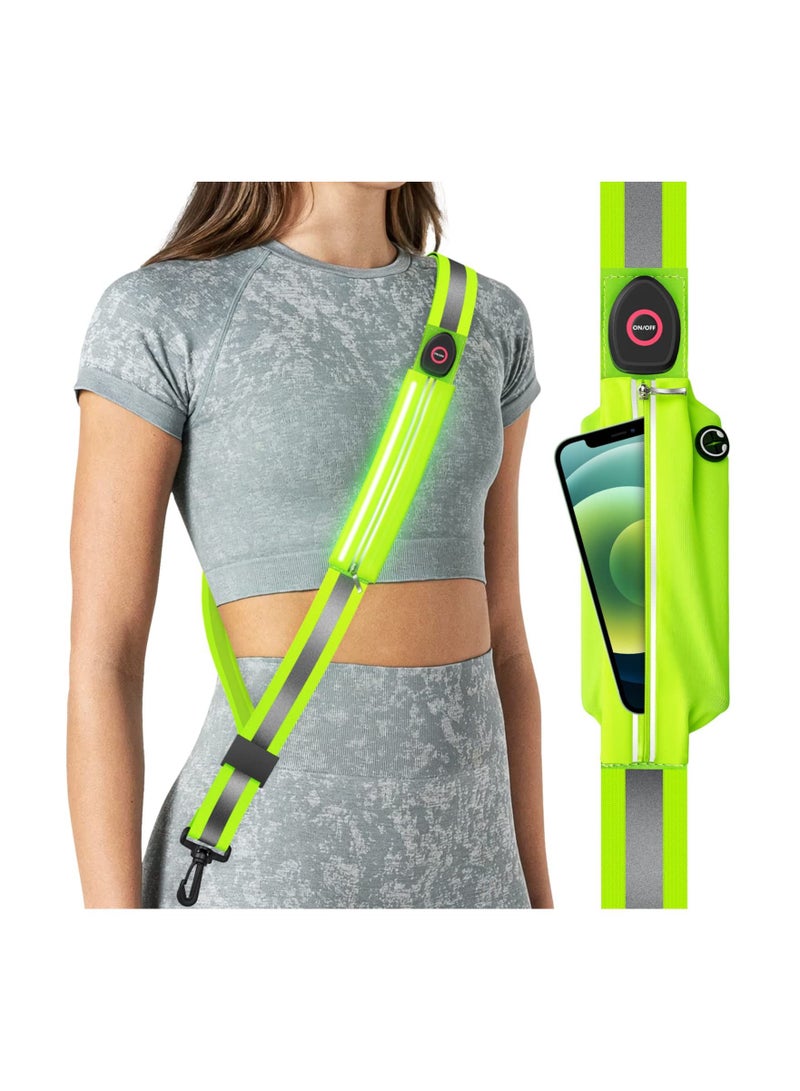 Reflective Belt, LED Belt Sash for Walking at Night, Night Running Safety Gear, High Visibility, Rechargeable, Durable, Light Up Runners Walkers Men Women