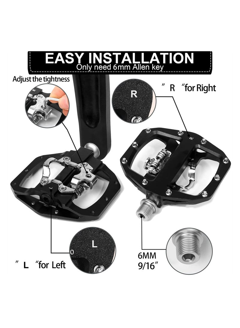 SPD Pedals MTB Mountain Bike Clip in Dual Sided Pedals - Road Bike Spin Bike Flat & Clipless Sealed Bearing Bicycle Pedal Compatible with Shimano SPD Cleats (9/16