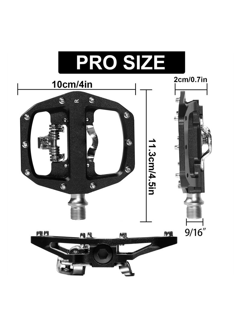SPD Pedals MTB Mountain Bike Clip in Dual Sided Pedals - Road Bike Spin Bike Flat & Clipless Sealed Bearing Bicycle Pedal Compatible with Shimano SPD Cleats (9/16