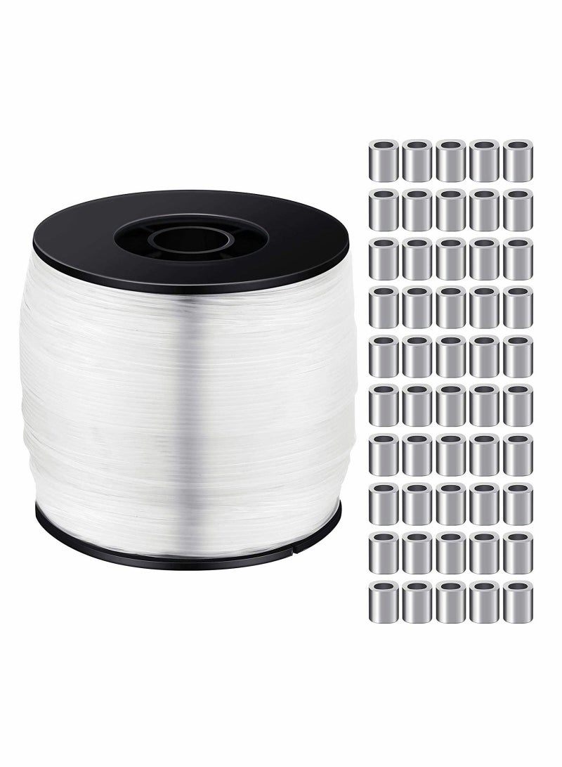 Fishing Wire Strong Clear Invisible Hanging 0.8mm up to 100lbs 656Ft Nylon Thread with 100PCs Aluminum Crimping Loop Sleeves Kit for Decor Balloon Garland Crafts