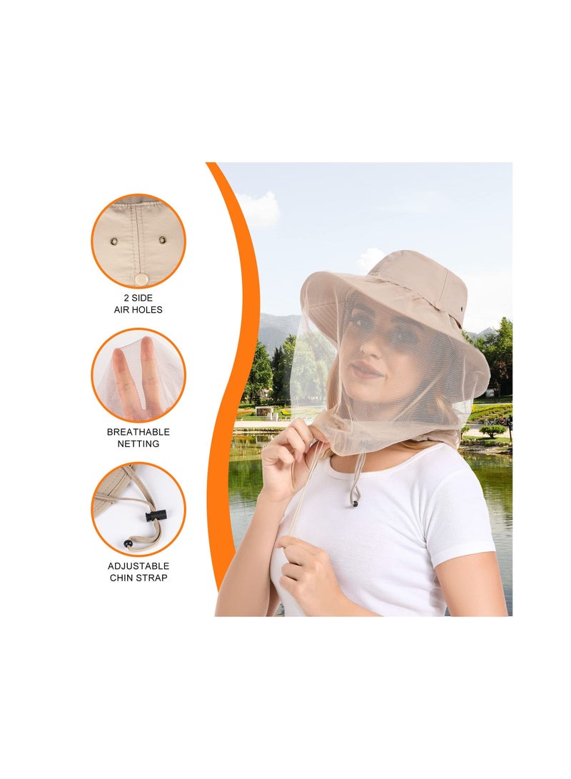 Head Net Hat for Women and Men Sun Protection Bucket Fishing with Hidden Netting Mesh Outdoor Beekeeping