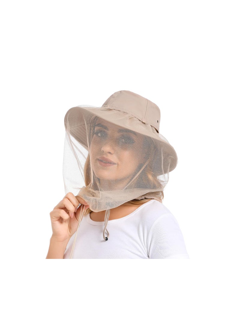 Head Net Hat for Women and Men Sun Protection Bucket Fishing with Hidden Netting Mesh Outdoor Beekeeping