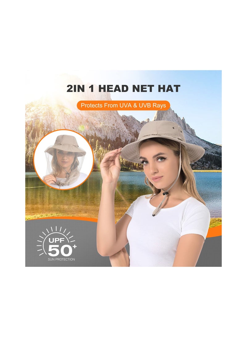 Head Net Hat for Women and Men Sun Protection Bucket Fishing with Hidden Netting Mesh Outdoor Beekeeping