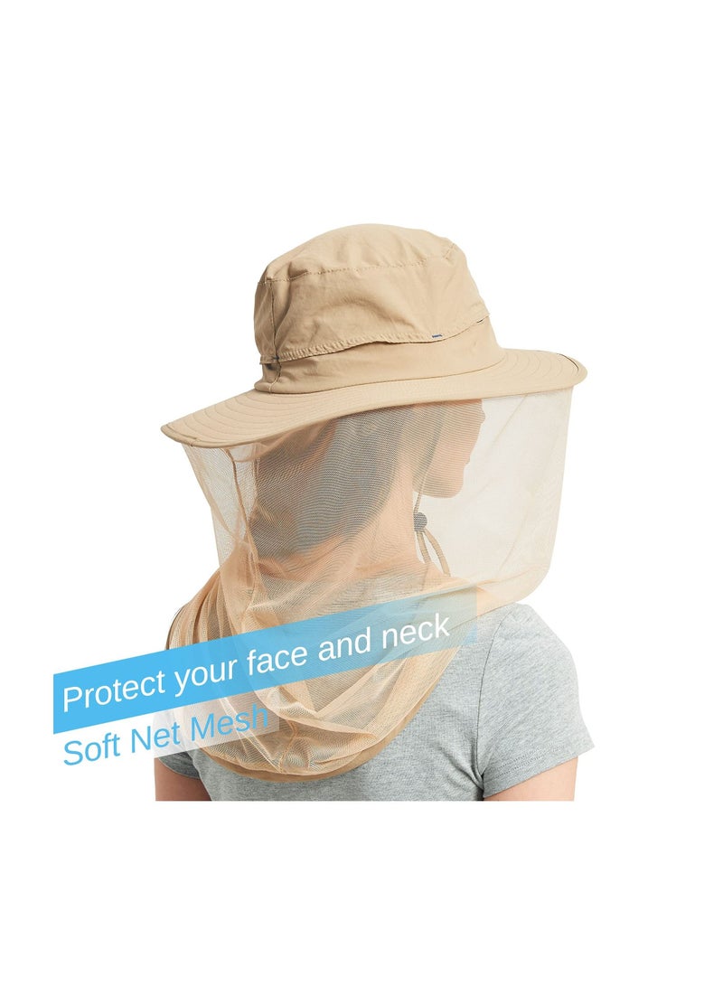 Head Net Hat for Women and Men Sun Protection Bucket Fishing with Hidden Netting Mesh Outdoor Beekeeping