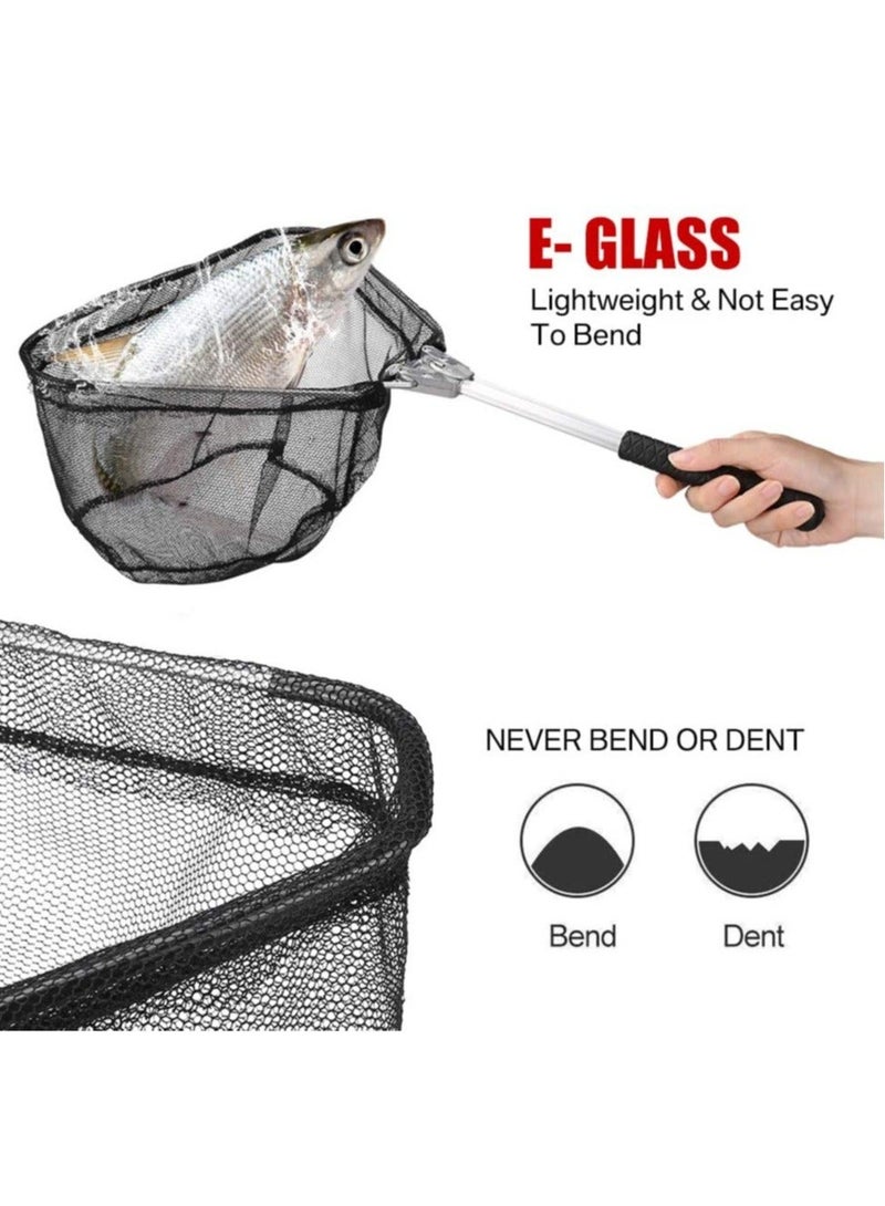 SYOSI Fishing Net with Hook-Proof Adjustable Collapsible Telescopic Landing Portable Folding Wading Easy Clean Rubber Mesh Frame Handle Tangle Proof Safe Fish