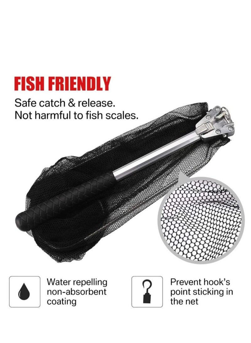 SYOSI Fishing Net with Hook-Proof Adjustable Collapsible Telescopic Landing Portable Folding Wading Easy Clean Rubber Mesh Frame Handle Tangle Proof Safe Fish