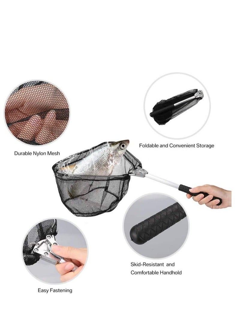 SYOSI Fishing Net with Hook-Proof Adjustable Collapsible Telescopic Landing Portable Folding Wading Easy Clean Rubber Mesh Frame Handle Tangle Proof Safe Fish