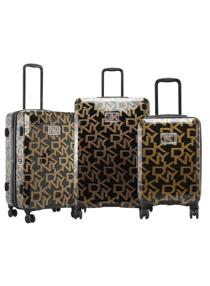 DKNY Deco Signature Hardside Luggage on Wheels for Unisex | Ultra Lightweight ABS on with Spinner Double Wheels 4 Color Black/Gold