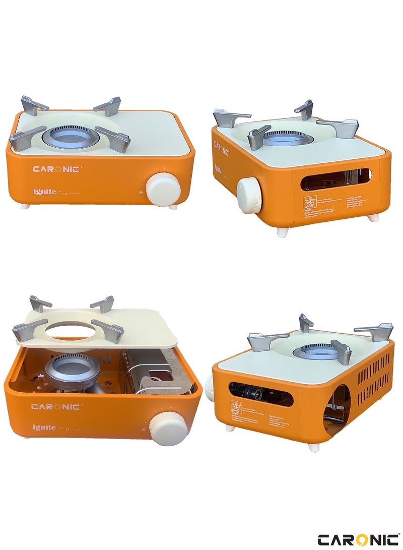 Butane Fuel Camp Stove Crate Series Mini Stove For Camping Hiking Portable Gas Stove With Spiral Flame Even Heat Distribution Modern and Easy To Use