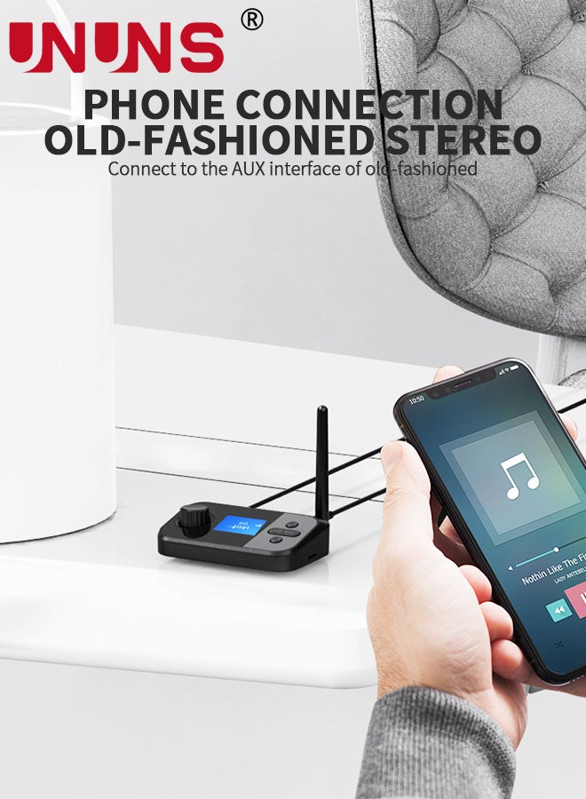 Bluetooth 5.0 Transmitter Receiver For TV Home Stereo BT Headphones,2-in-1 Audio Adapter With LCD Display,Low Latency,Splitter For Wired Wireless,Optical RCA AUX 3.5mm Inputs/Outputs