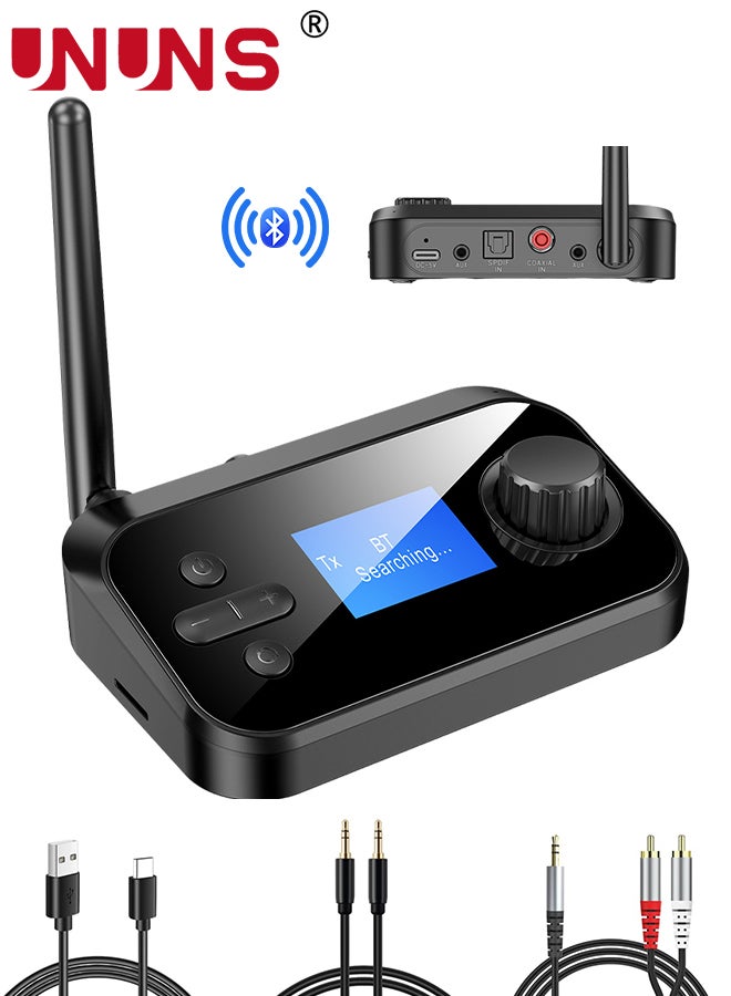 Bluetooth 5.0 Transmitter Receiver For TV Home Stereo BT Headphones,2-in-1 Audio Adapter With LCD Display,Low Latency,Splitter For Wired Wireless,Optical RCA AUX 3.5mm Inputs/Outputs