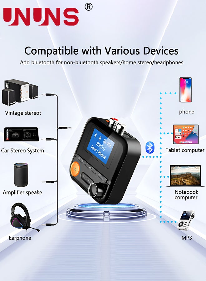 Bluetooth Transmitter Receiver,Bluetooth 5.2 Transmitter With LCD Screen,5 EQ Effects,TF Card Plug-Play,Wireless Audio Adapter RCA 3.5mm AUX for TV/PC/Car/MP3/Speakers/Headset,BR05