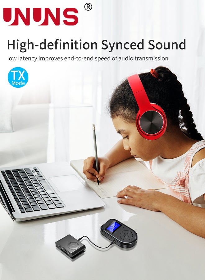 Bluetooth Transmitter Receiver,Low Latency 4-in-1 Bluetooth 5.0 Adapter With Display Screen,Wireless Aux Bluetooth Audio Adapter for Car/PC/TV/Speaker/Headphones/Home Stereo System
