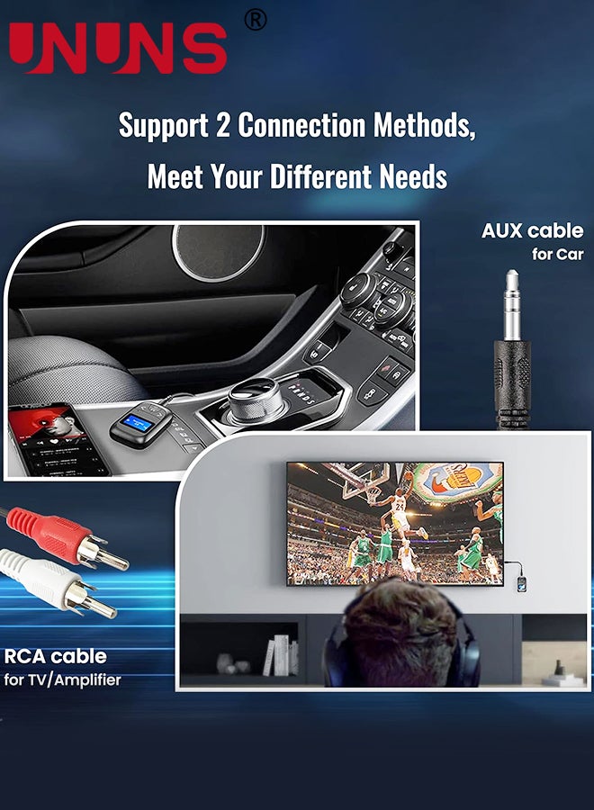 Bluetooth Transmitter Receiver,Low Latency 4-in-1 Bluetooth 5.0 Adapter With Display Screen,Wireless Aux Bluetooth Audio Adapter for Car/PC/TV/Speaker/Headphones/Home Stereo System