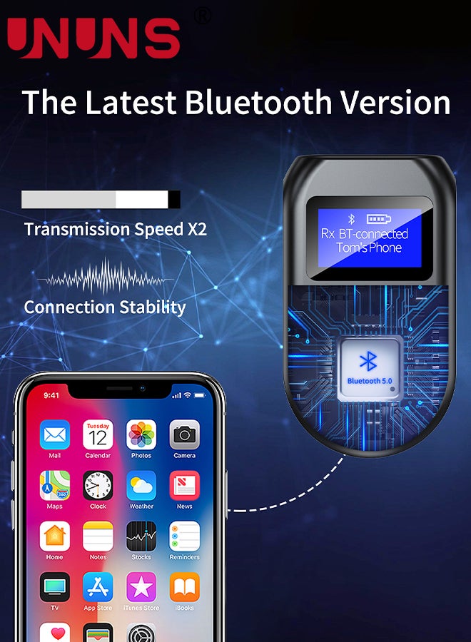 Bluetooth Transmitter Receiver,Low Latency 4-in-1 Bluetooth 5.0 Adapter With Display Screen,Wireless Aux Bluetooth Audio Adapter for Car/PC/TV/Speaker/Headphones/Home Stereo System