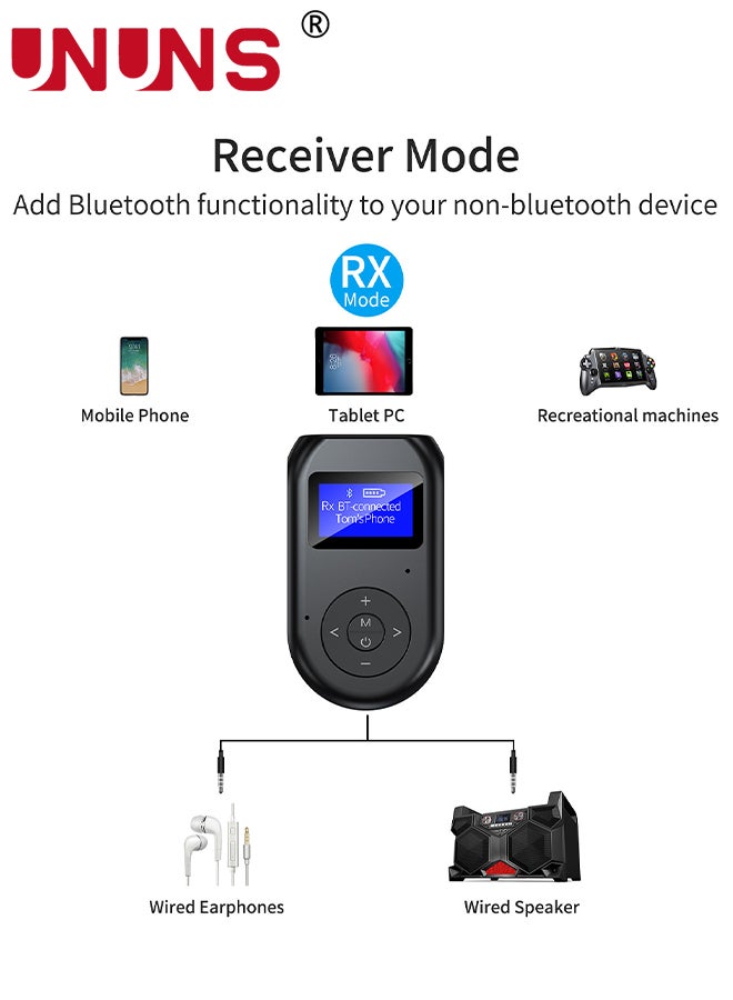 Bluetooth Transmitter Receiver,Low Latency 4-in-1 Bluetooth 5.0 Adapter With Display Screen,Wireless Aux Bluetooth Audio Adapter for Car/PC/TV/Speaker/Headphones/Home Stereo System