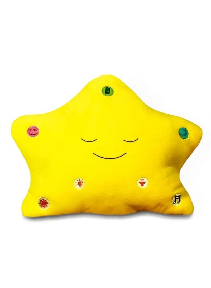 Quran and Dua Pillow- Kids Pillow with Quran and Dua Recordings and Light-Star Design Yellow