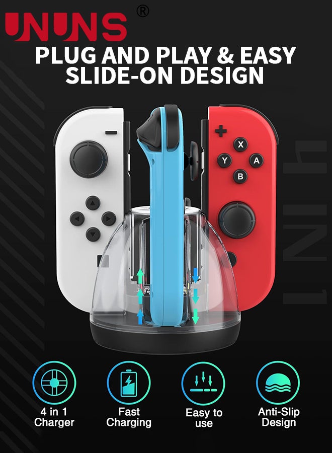 Switch Controller Charging Dock For Nintendo Switch/Switch OLED JoyCon,Fast Charger Dock Station For 4 Joycons,Portable Charging Stand Station With LED Indicator,Joy Con Charger Dock
