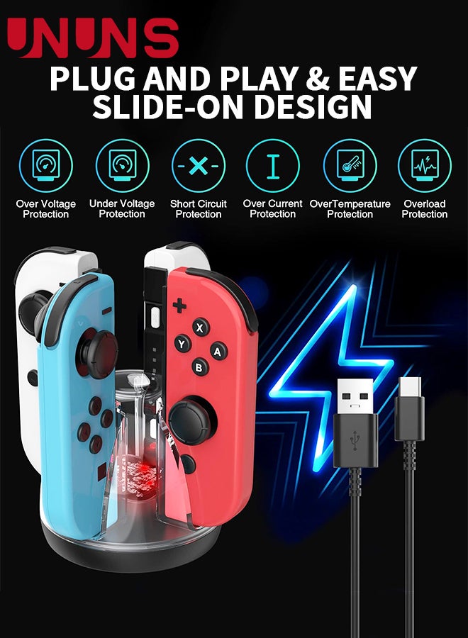 Switch Controller Charging Dock For Nintendo Switch/Switch OLED JoyCon,Fast Charger Dock Station For 4 Joycons,Portable Charging Stand Station With LED Indicator,Joy Con Charger Dock
