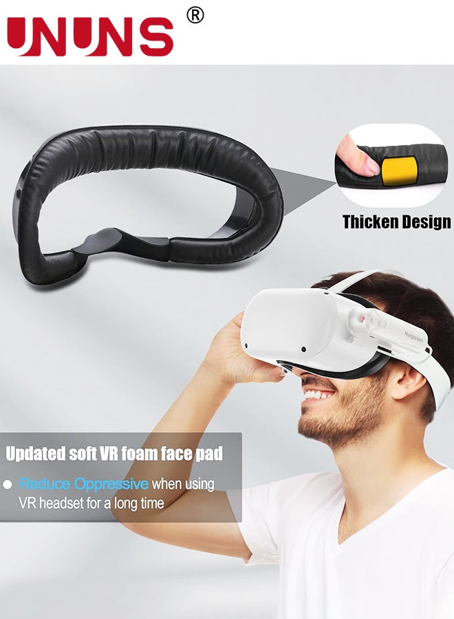 Face Cushion Pad For Oculus Quest 2 Accessories,VR Fitness Facial Interface Bracket Cover With Lens Cover/Nose Pad/Shakes Stick Caps,Sweat Proof,PU Leather Foam Pad Replacement Parts