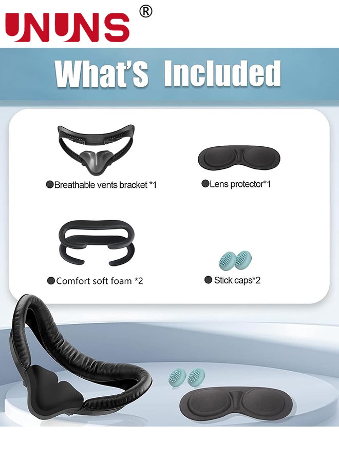 Face Cushion Pad For Oculus Quest 2 Accessories,VR Fitness Facial Interface Bracket Cover With Lens Cover/Nose Pad/Shakes Stick Caps,Sweat Proof,PU Leather Foam Pad Replacement Parts