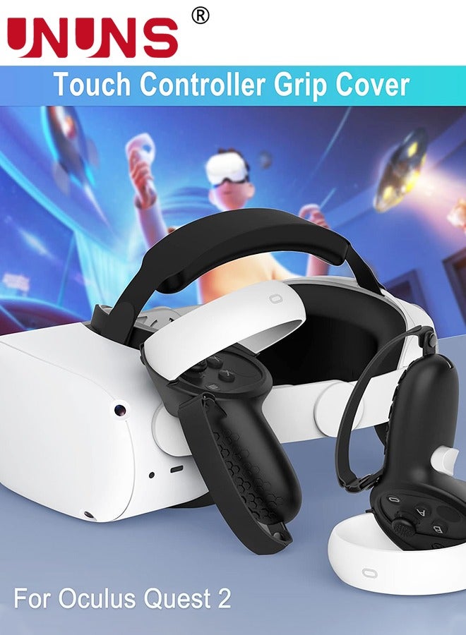Controller Grip For Quest 2,Silicone Grips Covers With 1 Pair Non-Slip Joystick Covers,Meta Quest 2 Accessories Knuckle Strap Cover Protector For VR Touch Controllers,Black