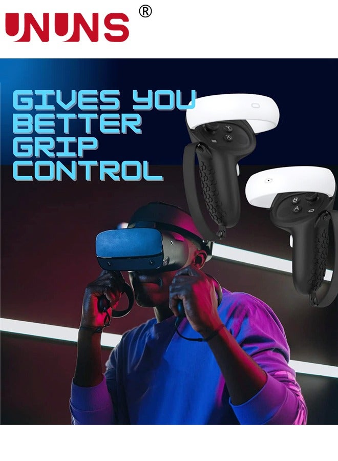 Controller Grip For Quest 2,Silicone Grips Covers With 1 Pair Non-Slip Joystick Covers,Meta Quest 2 Accessories Knuckle Strap Cover Protector For VR Touch Controllers,Black
