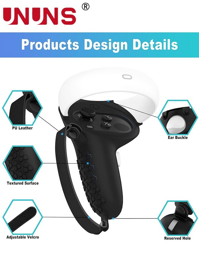 Controller Grip For Quest 2,Silicone Grips Covers With 1 Pair Non-Slip Joystick Covers,Meta Quest 2 Accessories Knuckle Strap Cover Protector For VR Touch Controllers,Black