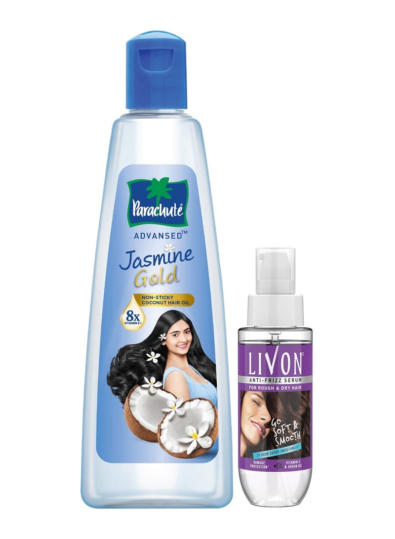 Parachute Advansed Jasmine Gold 500ml and Livon Hair Serum for 50ml Pack of 2