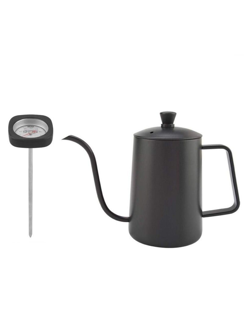 Stainless Steel Coffee Kettle,600ml Teflon Coating Gooseneck Spout Teapot,Drip Coffee Tea Kettle with Thermometer can Measure Water Milk Bread Temperature for Home Office