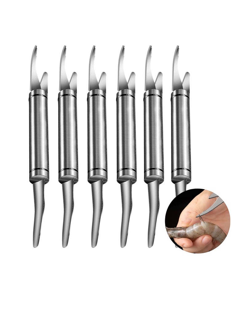 Shrimp Line Fish Maw Knife, 5 in 1 Multifunctional Stainless Steel Shrimp Peeler and Deveiner Tool, Fish Scaler Remover, Double-headed Multipurpose Shrimp Cleaner Knife for Home Kitchen, 6 Pcs