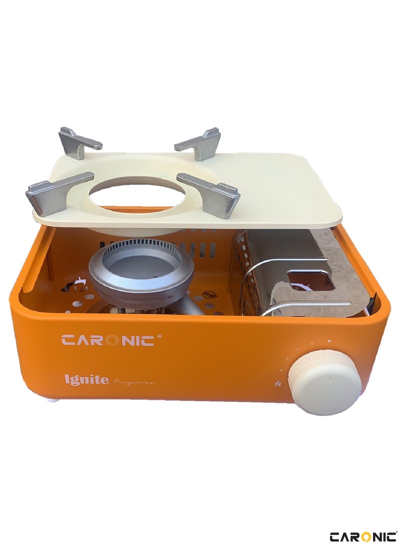Portable Camping Gas Stove Double Burner Outdoor Automatic Ignition System Enamel Pan Support With 4 Portable Gas