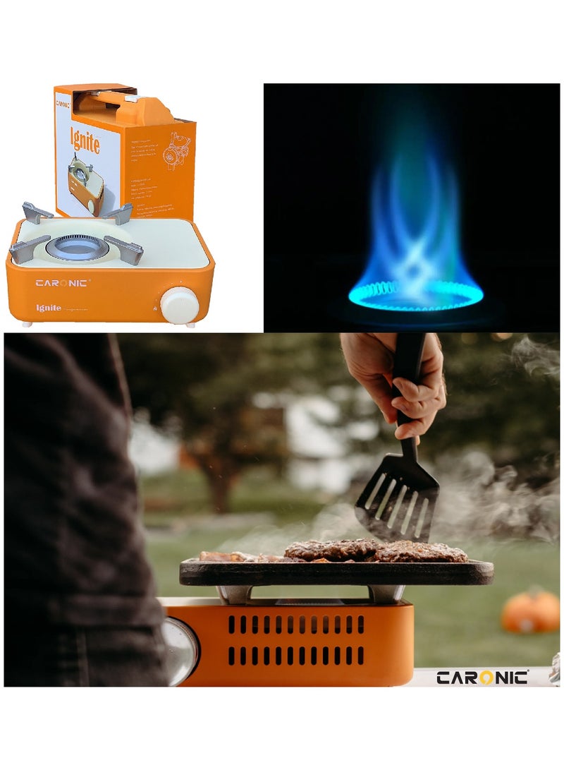 Portable Camping Gas Stove Double Burner Outdoor Automatic Ignition System Enamel Pan Support With 4 Portable Gas