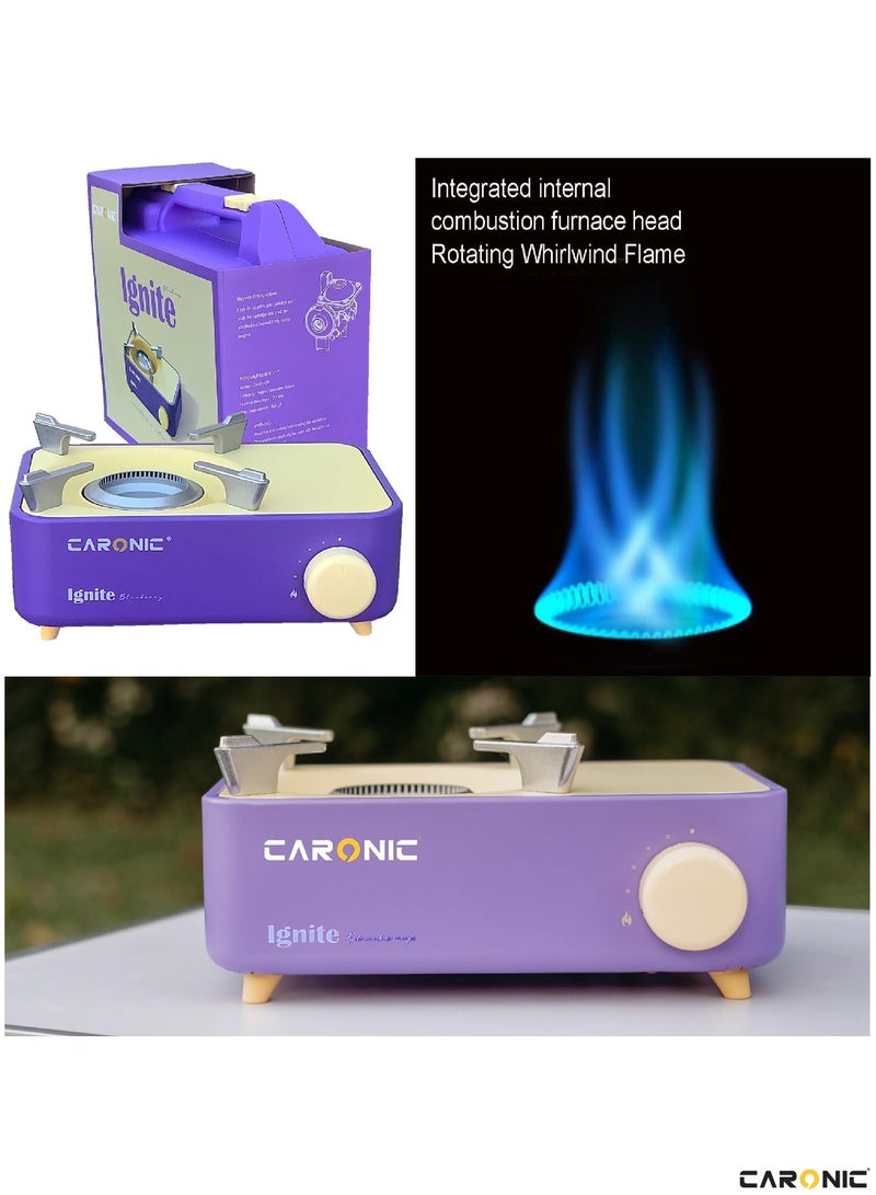 Portable Camping Gas Stove Double Burner Outdoor Automatic Ignition System Enamel Pan Support With 4 Portable Gas