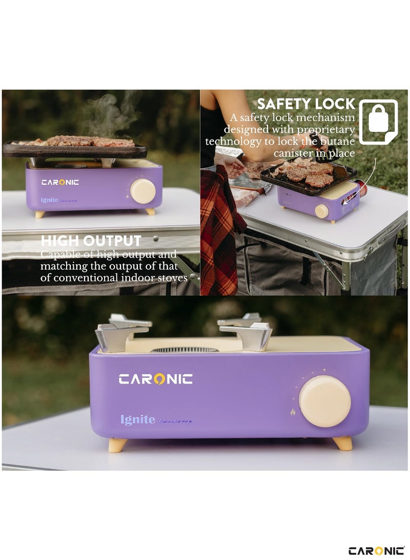 Portable Camping Gas Stove Double Burner Outdoor Automatic Ignition System Enamel Pan Support With 4 Portable Gas