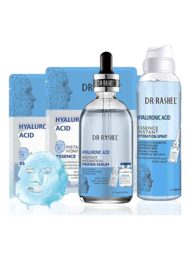 Hyaluronic Skin Cleansing Set Composed 3 PCS Hydration Spray Primer Serum Essence Mask Plump Deliver Intense Hydration 730grams