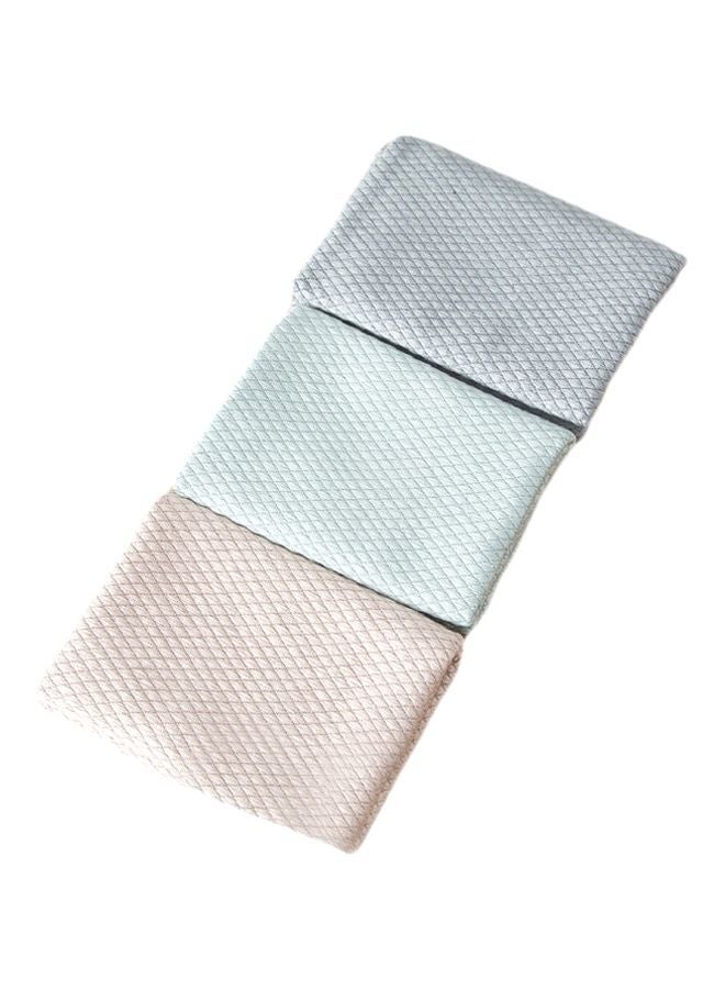 3-Piece Double-Faced Nanofiber Glass Cleaning Cloth Blue/Grey/Beige 30x40centimeter