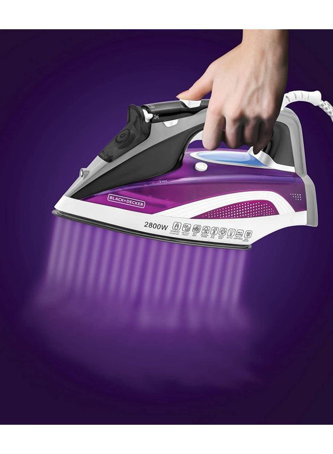 2800W Digital Steam Iron, LCD Display, Anodized Soleplate, Vertical Steam, Anti-Drip, Anti-Calc, Auto Shutoff, Self Clean,2.5M Power Cord 380 ml 2800 W X2250-B5 Purple/White/Grey