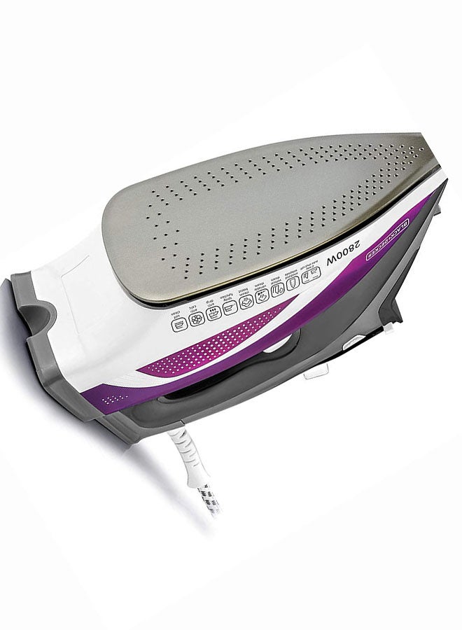 2800W Digital Steam Iron, LCD Display, Anodized Soleplate, Vertical Steam, Anti-Drip, Anti-Calc, Auto Shutoff, Self Clean,2.5M Power Cord 380 ml 2800 W X2250-B5 Purple/White/Grey