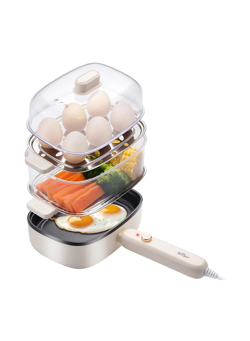 12 Eggs Boiler with Steamer Vegetables 500W Layers Design Combination Multifuntion Cooker Fryer Safe and Repaid Non-Stick Frying Pan (CN Plug)