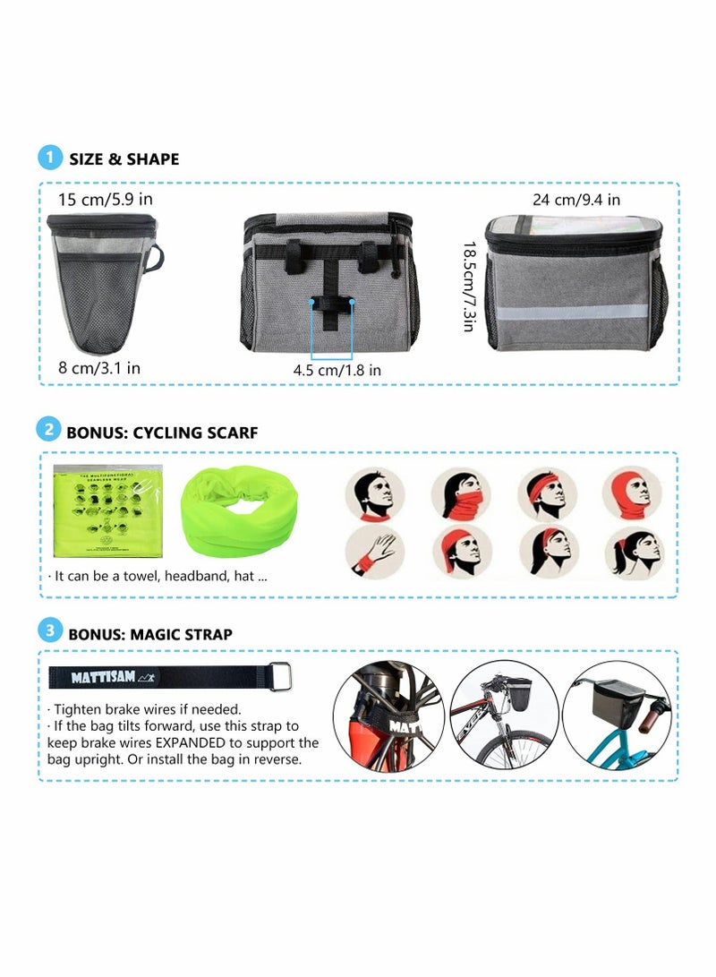 Bike Basket, Insulated Thermal Cooler, Water Resistant Handlebar Bag with Phone Mount, for Accessories Kids Girls Boys Men Women Scooter Cruiser