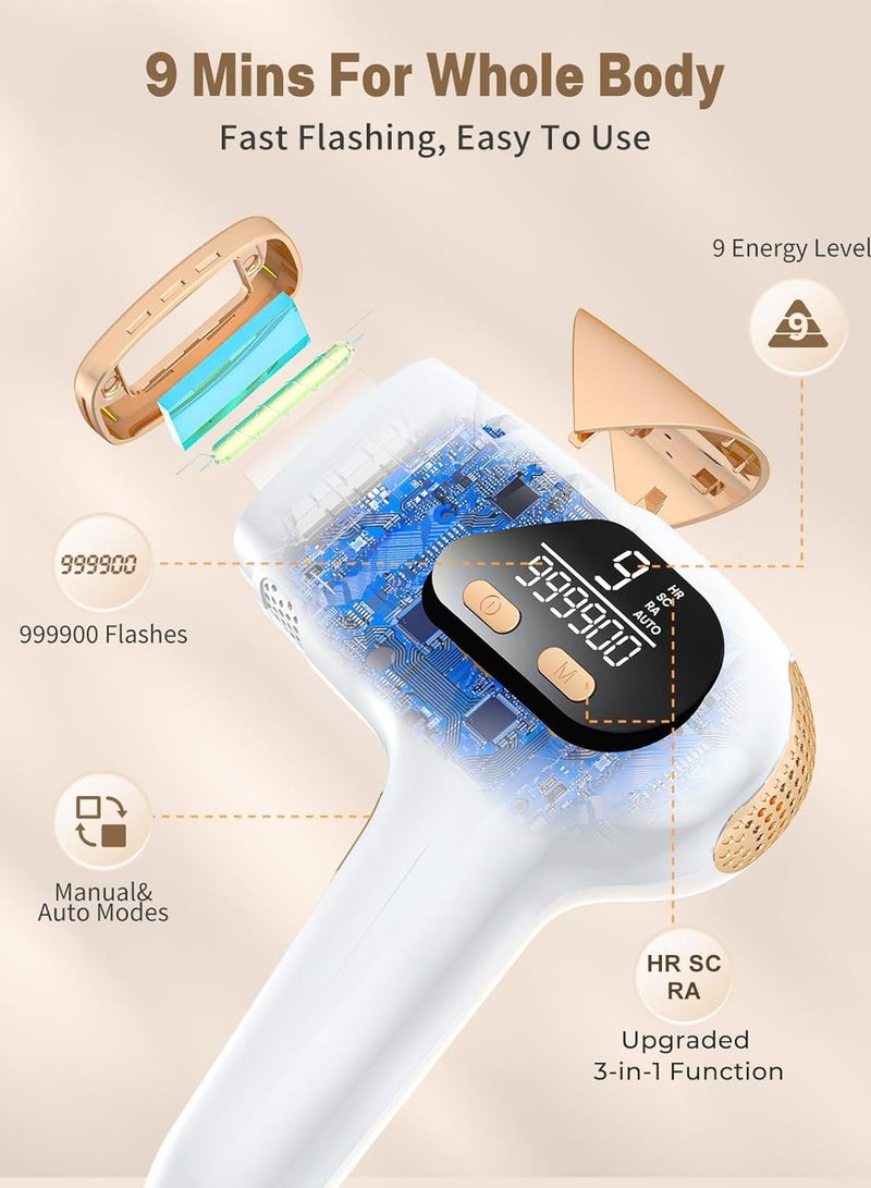 Laser Hair Removal device,  At-Home Permanent Hair Removal Device 9 Levels Upgraded 999900 Flashes Hair Remover for Face Armpits Arms Bikini Line Legs