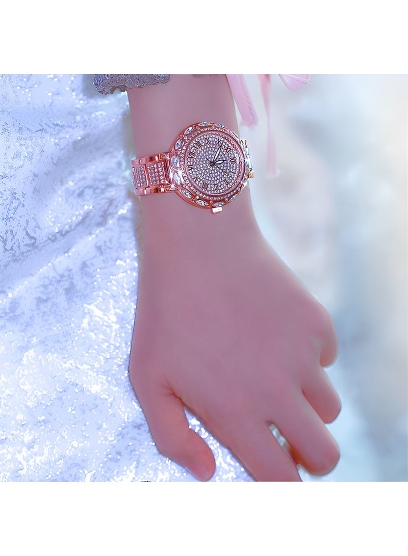 Women's Quartz Watches Fashion Elegant Watches with Roman Numeral Dial & Diamond Watch Strap Waterproof Dress Wrist Watches for Ladies as Gifts